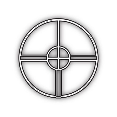 Görme işareti illüstrasyon. Vektör. Beyaz arka planda yumuşak gölgeli çift konturlu siyah simge. Izole.