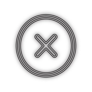 Çapraz işaret illüstrasyonu. Vektör. Beyaz arka planda yumuşak gölgeli çift konturlu siyah simge. Izole.