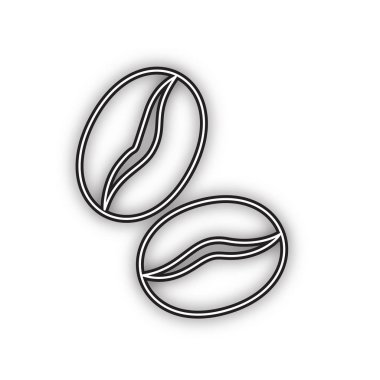 Kahve çekirdekleri işareti. Vektör. Beyaz arka planda yumuşak gölgeli çift konturlu siyah simge. Izole.