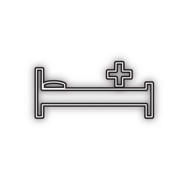 Hastane tabelası illüstrasyonu. Vektör. Beyaz arka planda yumuşak gölgeli çift konturlu siyah simge. Izole.