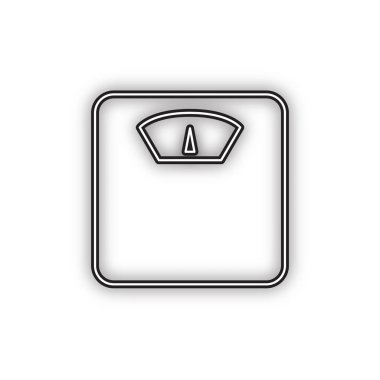 Banyo terazisi işareti. Vektör. Beyaz arka planda yumuşak gölgeli çift konturlu siyah simge. Izole.