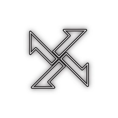 Oklar simgesinden çapraz. Vektör. Beyaz arka planda yumuşak gölgeli çift konturlu siyah simge. Izole.