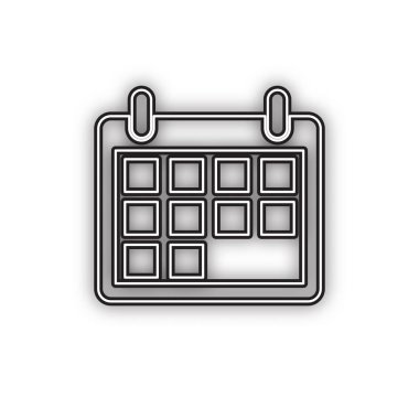 Takvim işareti illüstrasyon. Vektör. Beyaz arka planda yumuşak gölgeli çift konturlu siyah simge. Izole.