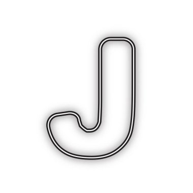 J harfi işareti tasarım şablonu öğesi. Vektör. Beyaz arka planda yumuşak gölgeli çift konturlu siyah simge. Izole.