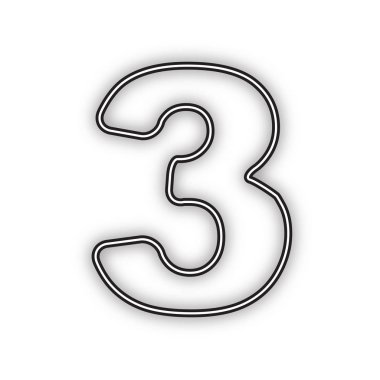 3 numaralı işaret tasarım şablonu öğesi. Vektör. Beyaz arka planda yumuşak gölgeli çift konturlu siyah simge. Izole.