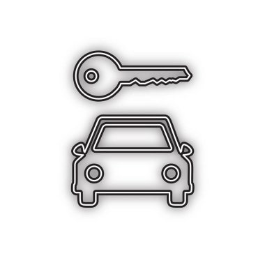 Araba anahtarı basit işareti. Vektör. Beyaz arka planda yumuşak gölgeli çift konturlu siyah simge. Izole.