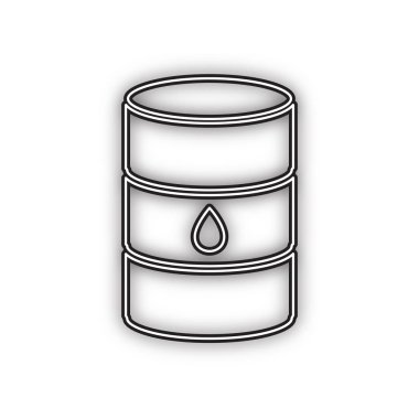 Petrol varil işareti. Vektör. Beyaz arka planda yumuşak gölgeli çift konturlu siyah simge. Izole.