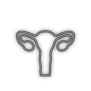 İnsan anatomisi. Rahim işareti. Vektör. Beyaz arka planda yumuşak gölgeli çift konturlu siyah simge. Izole.