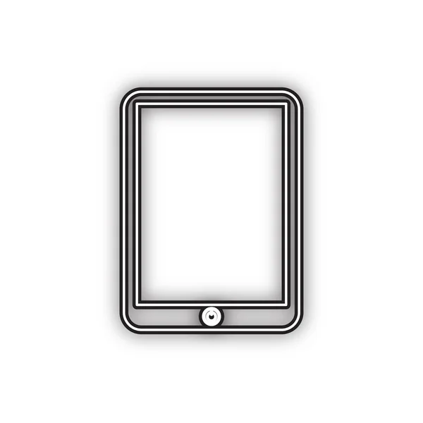Computer Tablet Sign Vector Double Contour Black Icon Soft Shadow — Stock Vector