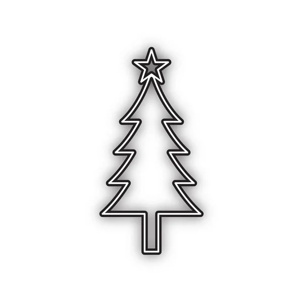 新年树标志 双轮廓黑色图标 白色背景为柔和阴影 — 图库矢量图片