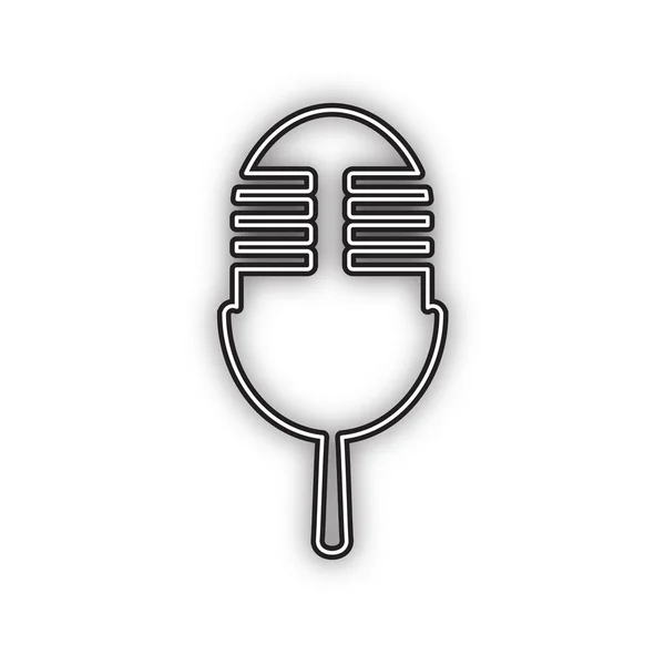 Sinal Microfone Retrô Vector Ícone Preto Contorno Duplo Com Sombra —  Vetores de Stock