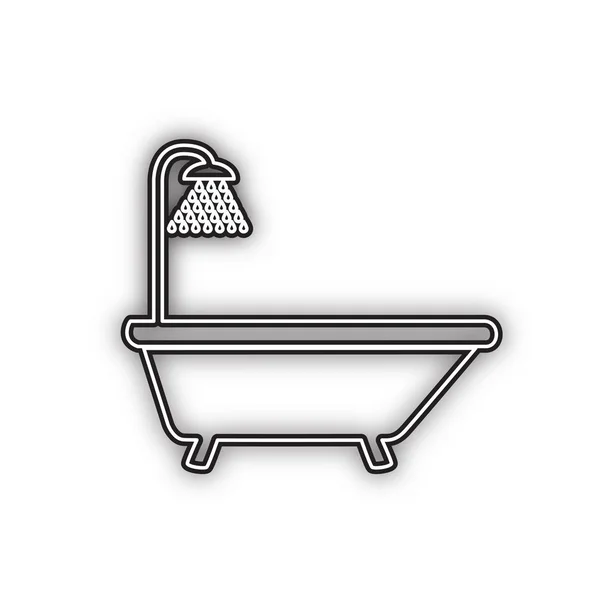 浴缸标志 双轮廓黑色图标 白色背景为柔和阴影 — 图库矢量图片