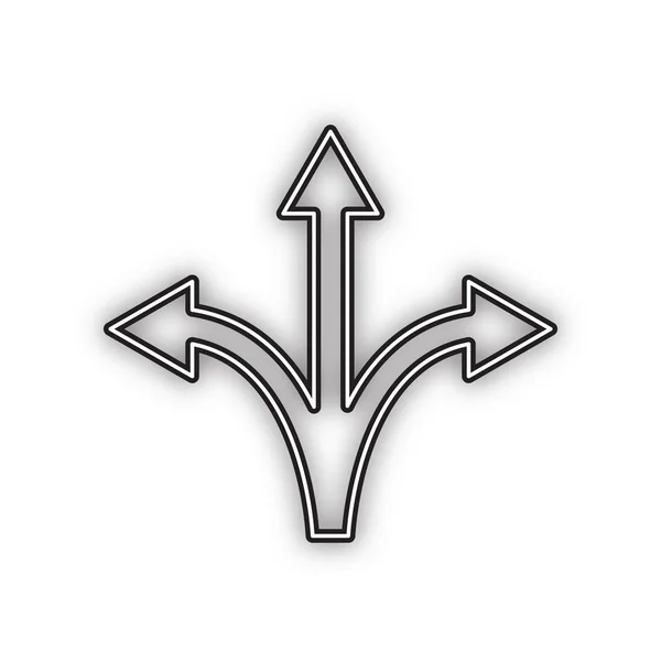 Знак Стрілки Трьома Напрямками Вектор Подвійна Контурна Чорна Піктограма Якою — стоковий вектор