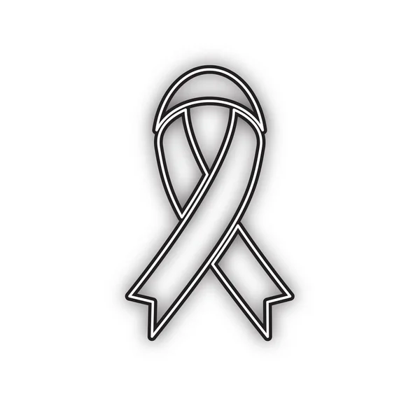 Black Awareness Ribbon Sign Vector Double Contour Black Icon Soft — Stock Vector