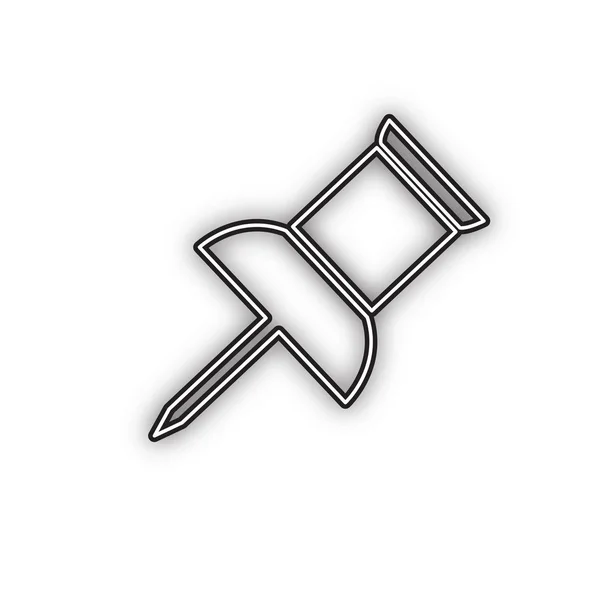 Pin Push Sign Vector Icono Negro Doble Contorno Con Sombra — Vector de stock
