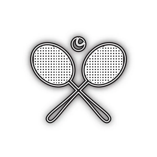 Dos Raquetas Tenis Con Rótulo Pelota Vector Icono Negro Doble — Vector de stock