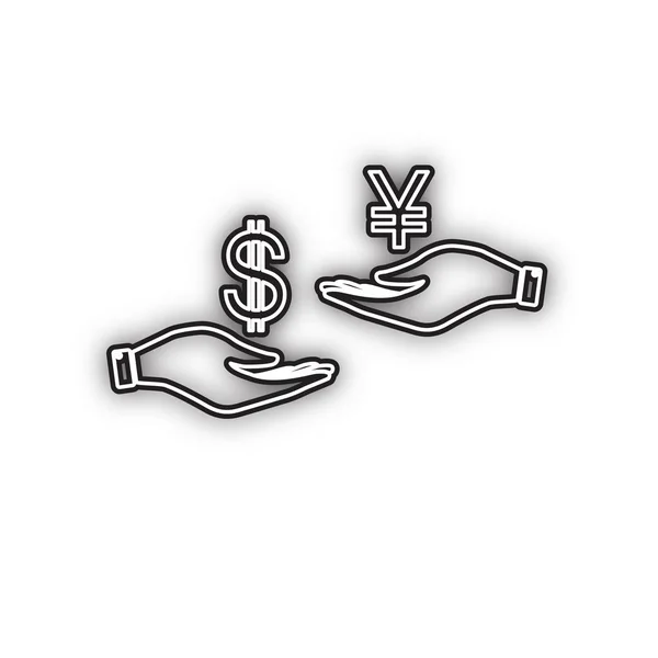 Geldwechsel Von Hand Hand Dollar Und Yen Vektor Schwarzes Symbol — Stockvektor