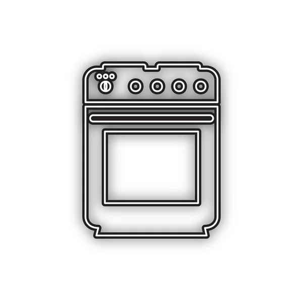 Stove Sign Vector Double Contour Black Icon Soft Shadow White — Stock Vector