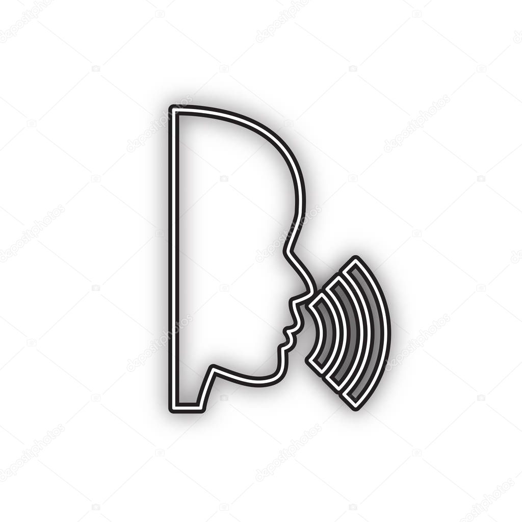 People speaking or singing sign. Vector. Double contour black icon with soft shadow at white background. Isolated.
