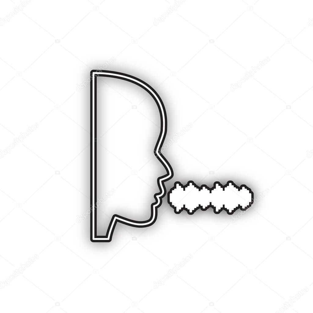 People speaking or singing sign. Vector. Double contour black icon with soft shadow at white background. Isolated.