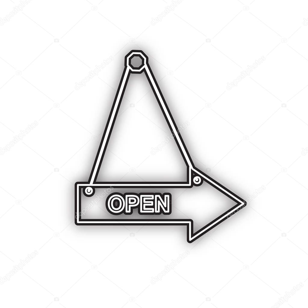 Open sign illustration. Vector. Double contour black icon with soft shadow at white background. Isolated.