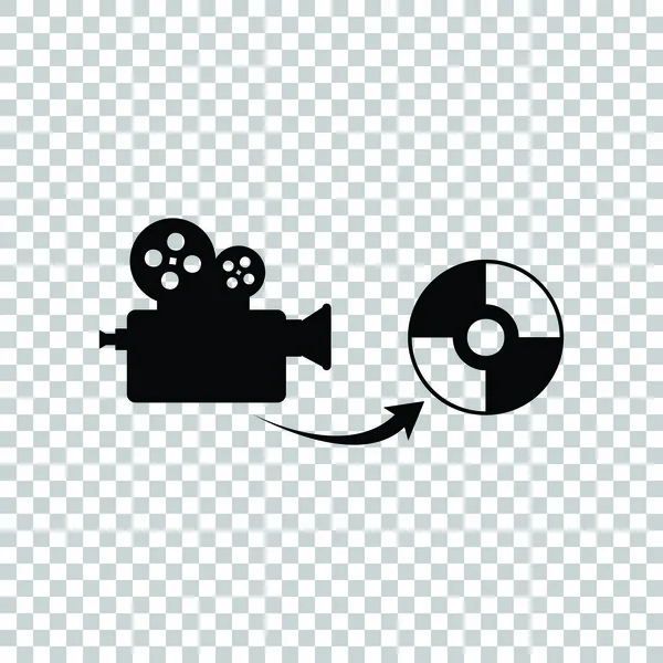 Het opslaan van videogegevens naar compact disk Sign. Zwart pictogram op transpare — Stockvector