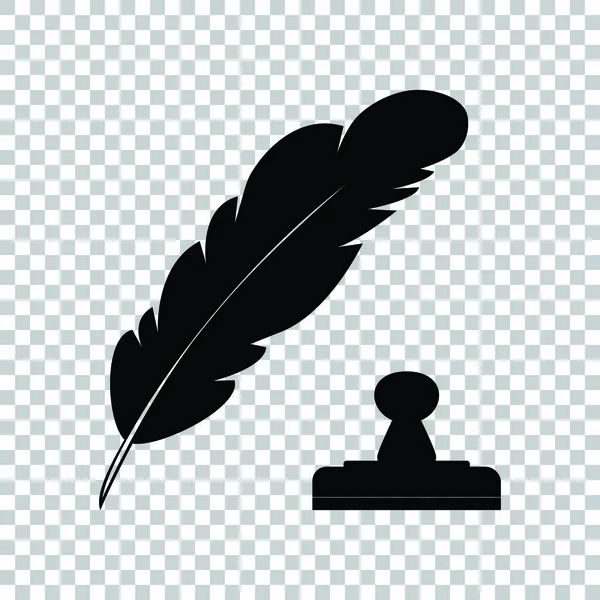 깃털 또는 깃털과 스탬프 기호. 투명 한 박에 검은 색 아이콘 — 스톡 벡터