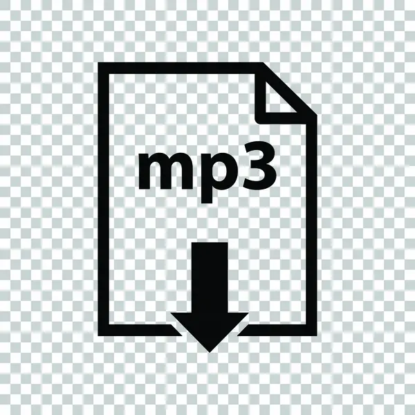 Symbol stahování MP3. Černá ikona na průhledném pozadí. Illustr — Stockový vektor