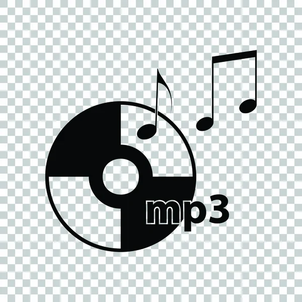 Compact disk with music notes. mp3 sign. Black icon on transpare — Stock Vector