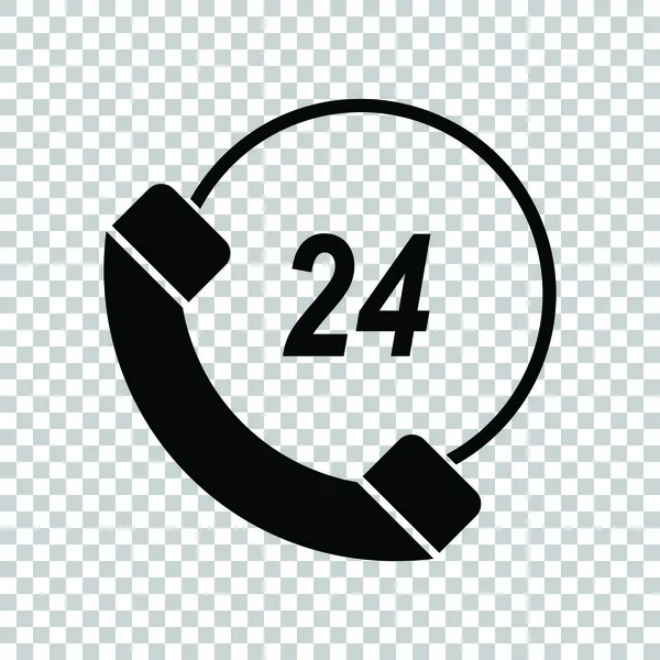 Support 24 hours sign. Black icon on transparent background. Ill — Stock Vector