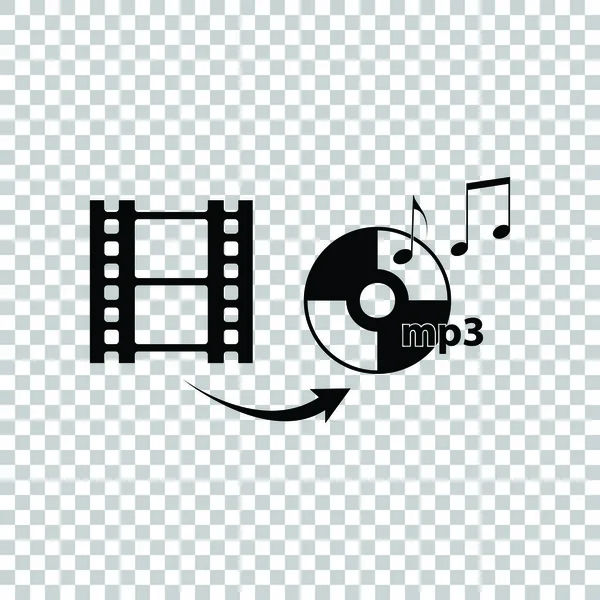 Video to audio converter sign. Black icon on transparent backgro — Stock Vector