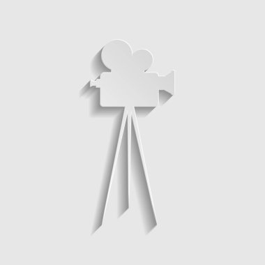 Tripod işareti retro video kayıt kamera. Kağıt stili simgesi. Ⅰ