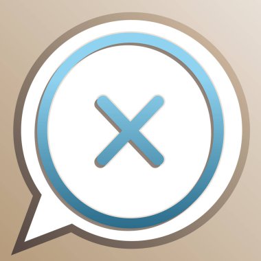 Çapraz işaret illüstrasyonu. Beyaz konuşma ba parlak cerulean simgesi