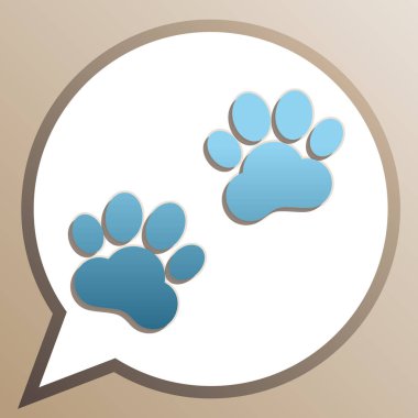 Hayvan İzleri işareti. Beyaz konuşma balonunda parlak serulean simgesi