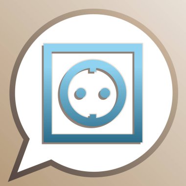 Elektrik prizi işareti. Beyaz konuşma bal parlak cerulean simgesi