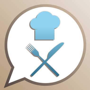 Bıçak ve çatal tabelalı şef. Beyaz spe parlak cerulean simgesi