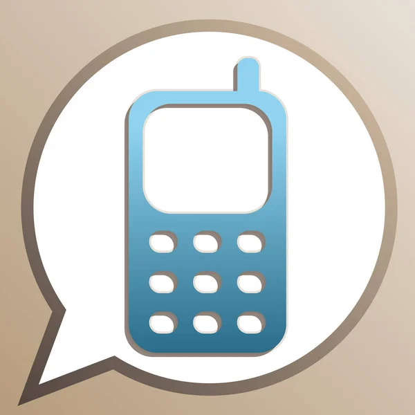 Mobiele telefoon teken. Helder Cerulean-pictogram in witte tekstballon op — Stockvector