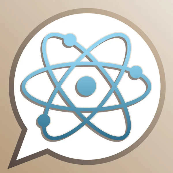 Atom jel illusztráció. Fényes Cerulean ikon fehér beszéd bal — Stock Vector
