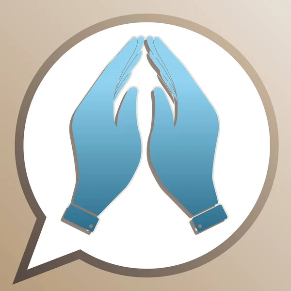 Hand icon illustration. Prayer symbol. Bright cerulean icon in w — Stock Vector