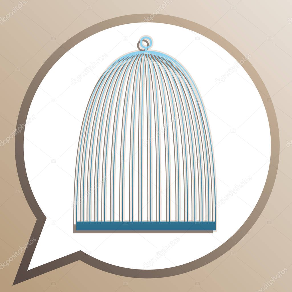 Bird cage sign. Bright cerulean icon in white speech balloon at 