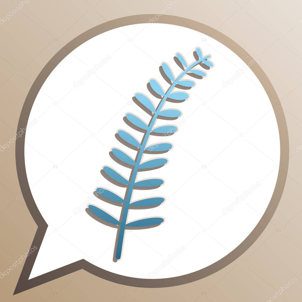 Olive twig sign. Bright cerulean icon in white speech balloon at