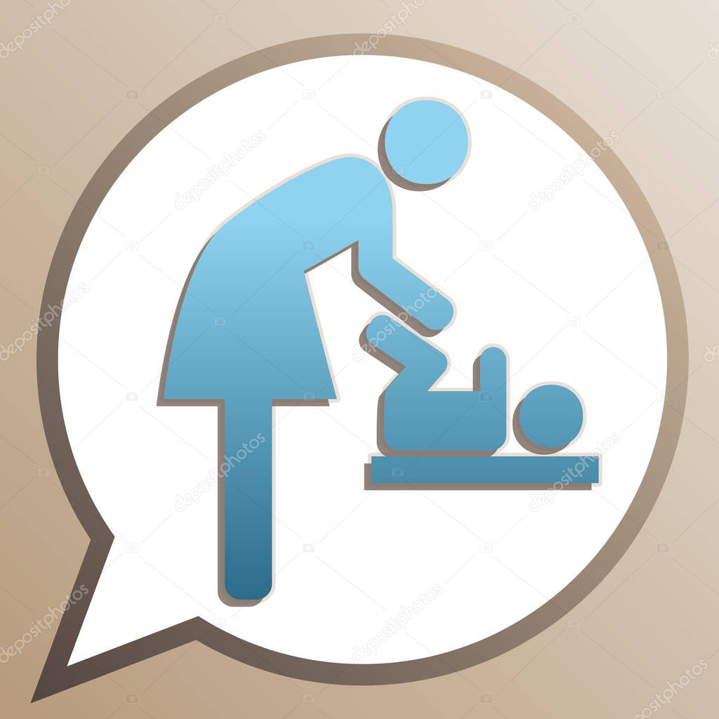 Women and baby symbol, baby changing. Bright cerulean icon in wh