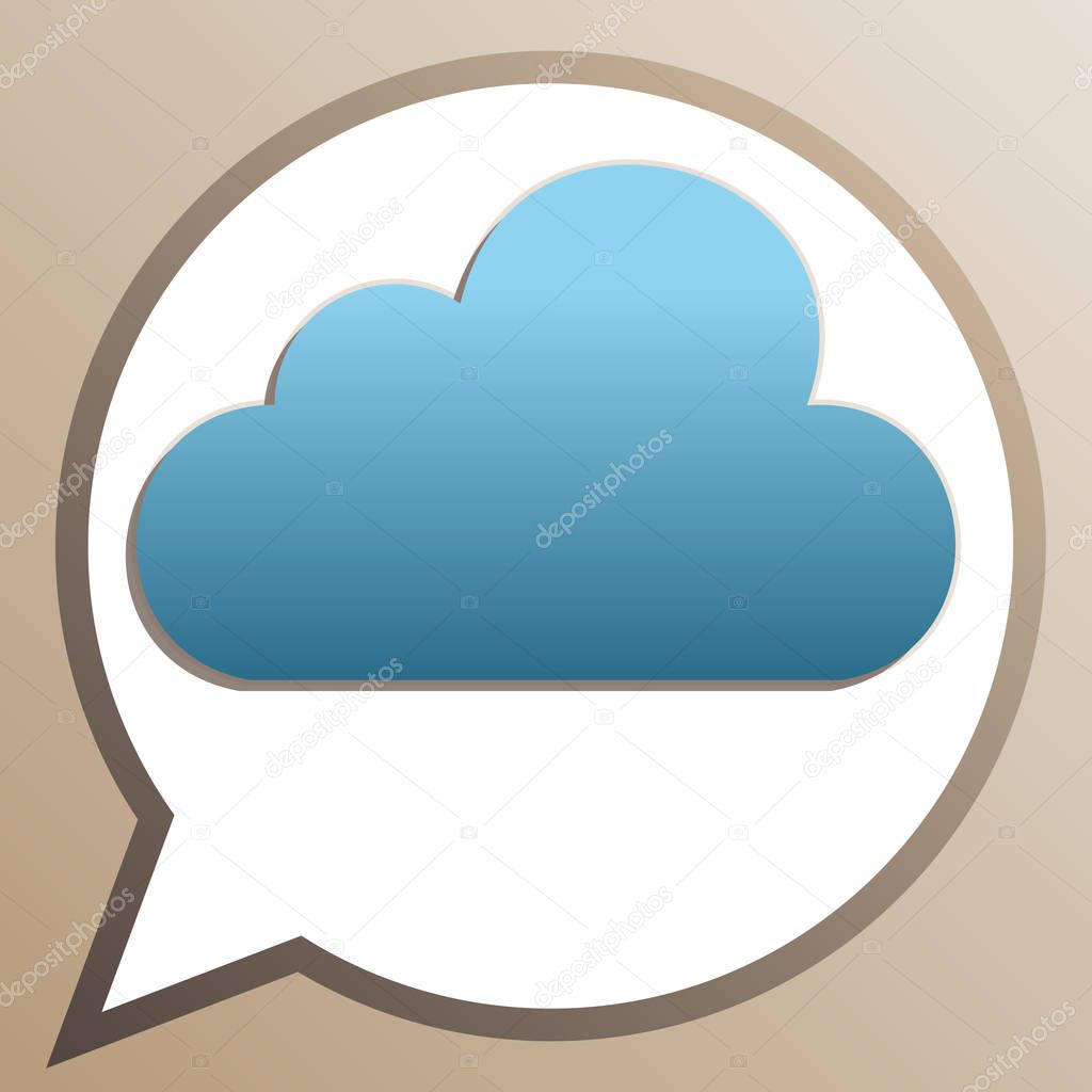 Cloud sign illustration. Bright cerulean icon in white speech ba