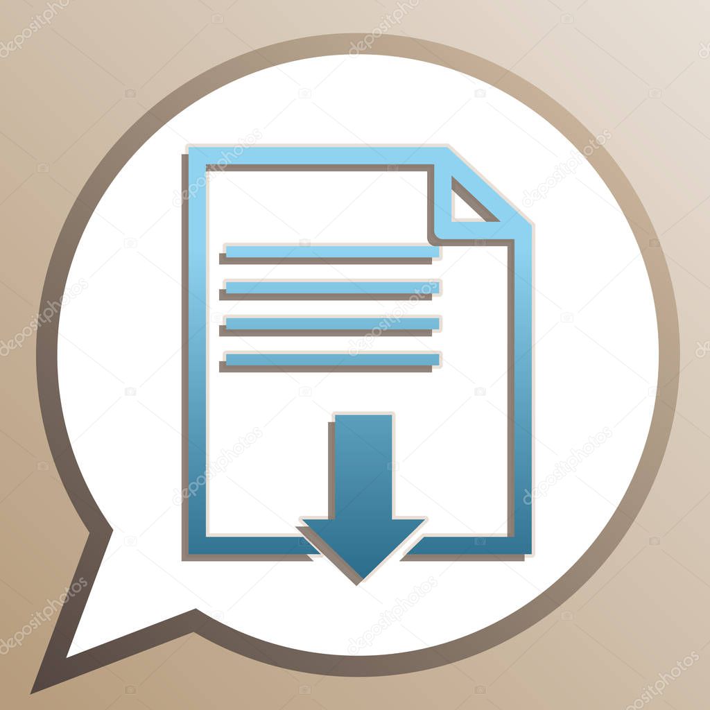 File download sign. Bright cerulean icon in white speech balloon