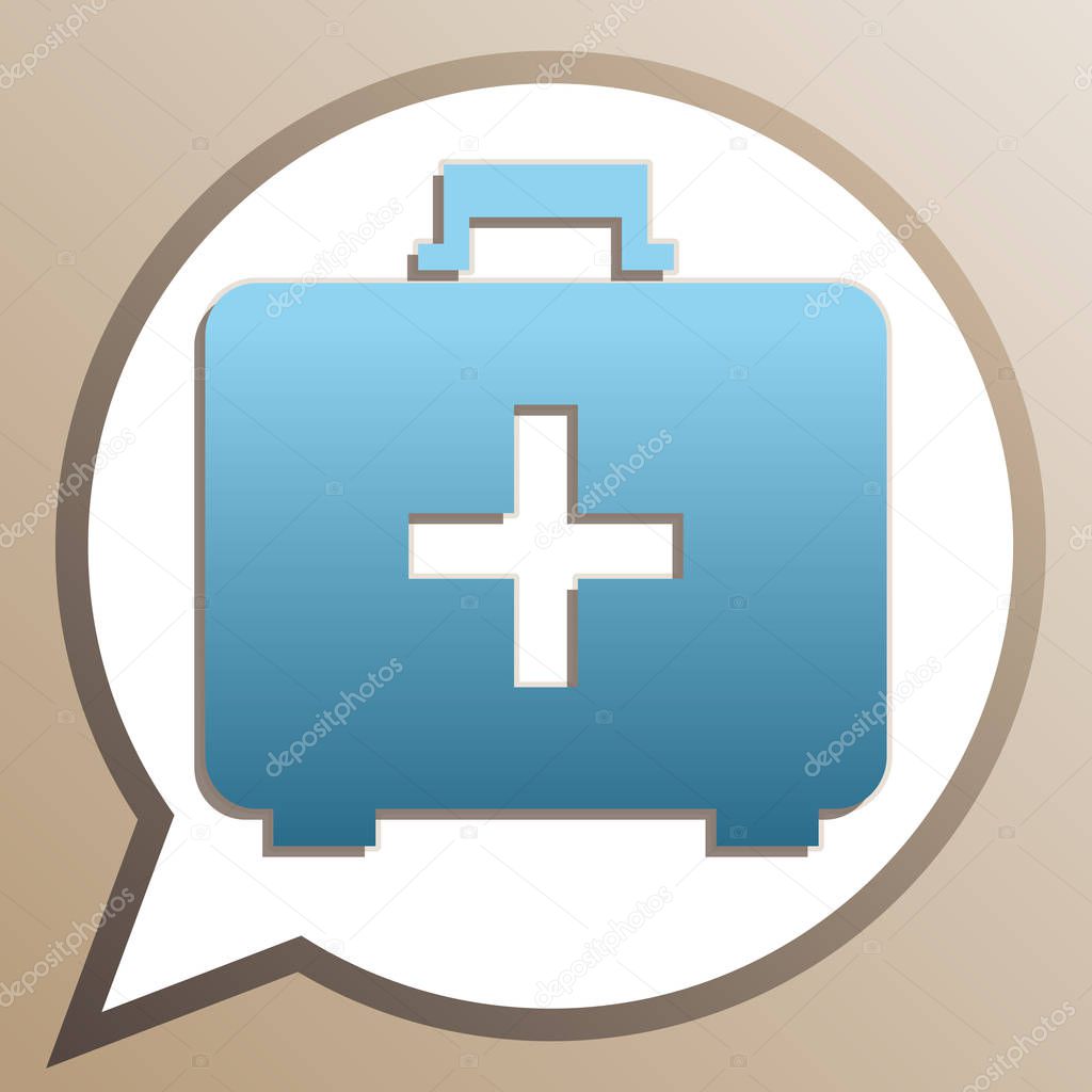 Medical First aid box sign. Bright cerulean icon in white speech
