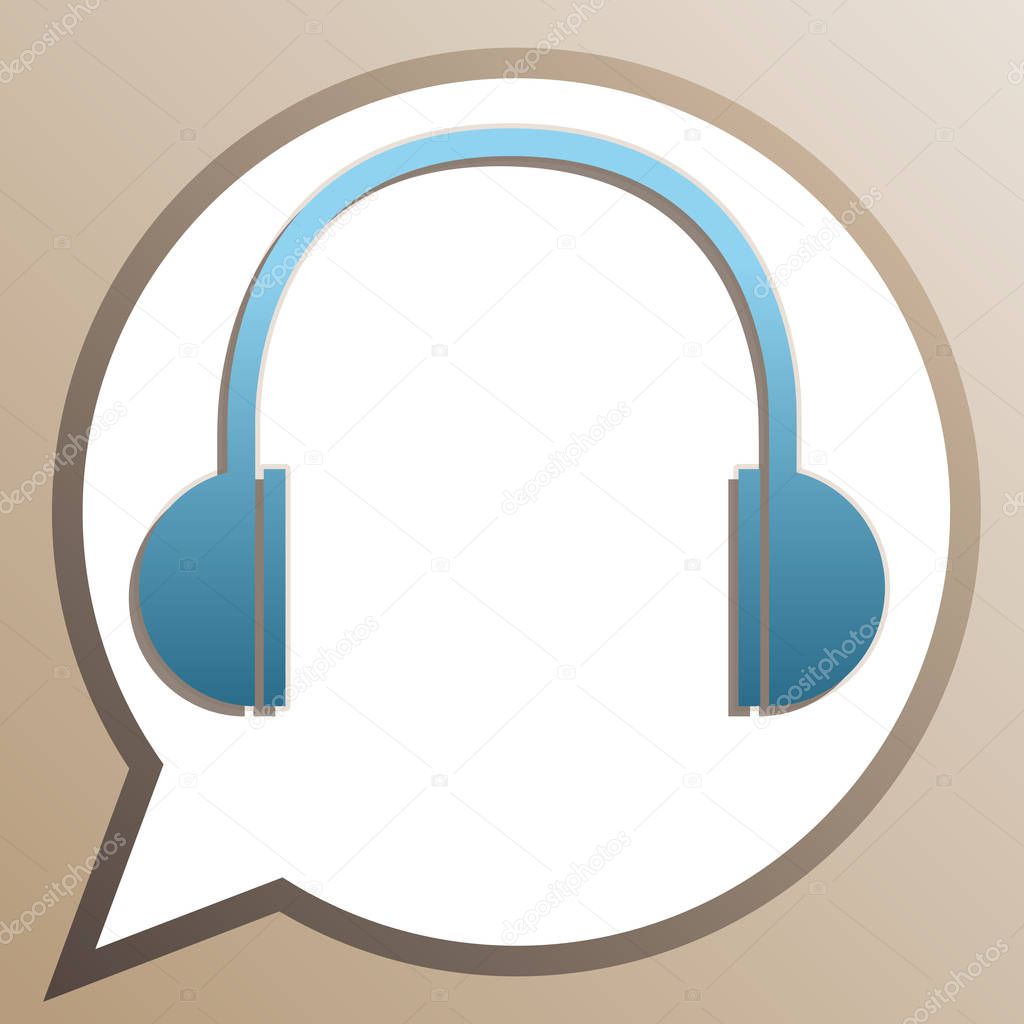 Headphones sign illustration. Bright cerulean icon in white spee
