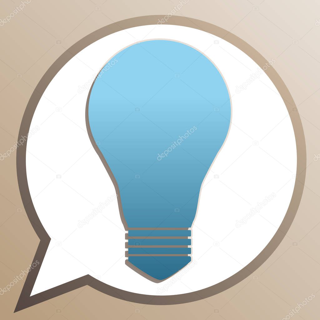 Light lamp sign. Bright cerulean icon in white speech balloon at