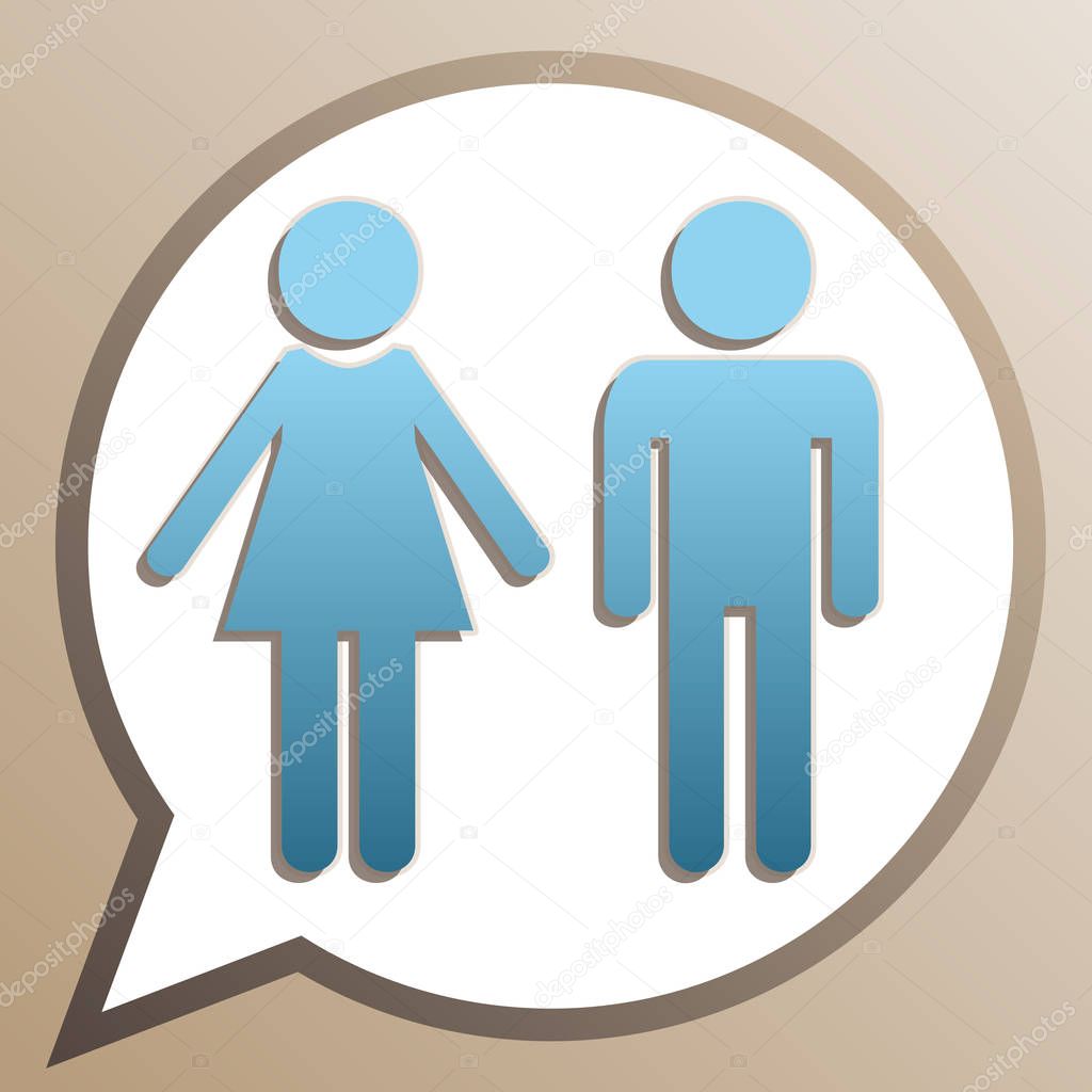 Male and female sign. Bright cerulean icon in white speech ballo