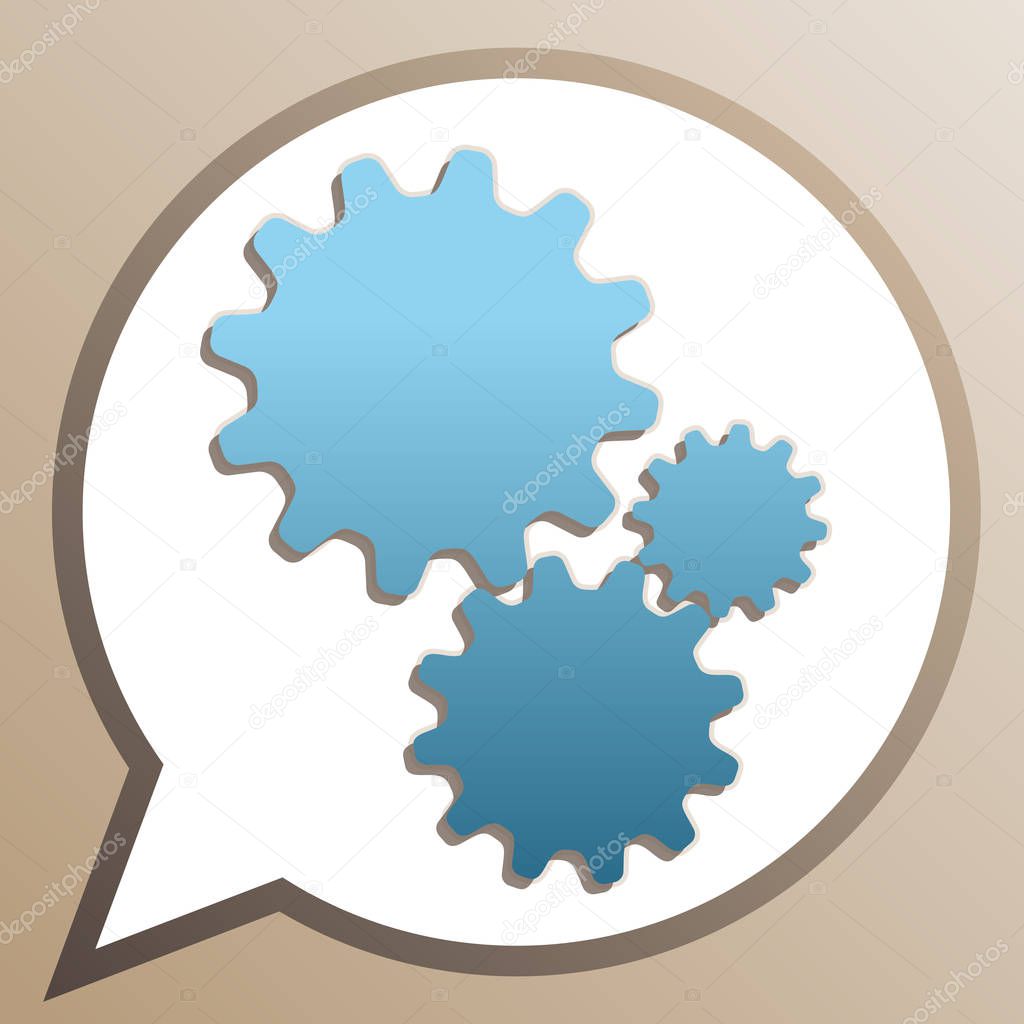 Settings sign illustration. Bright cerulean icon in white speech