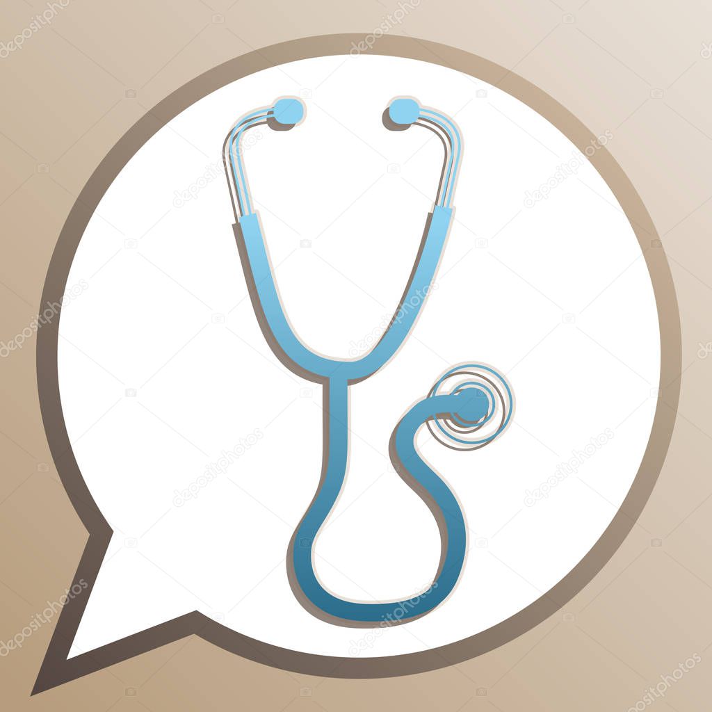 Stethoscope sign illustration. Bright cerulean icon in white spe